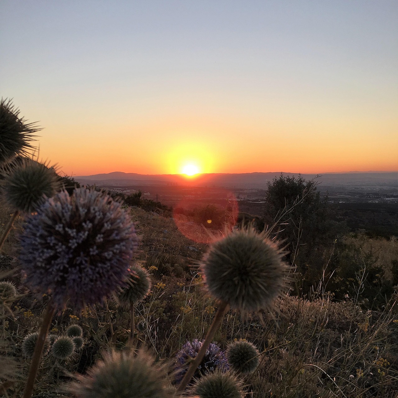 Panorama di un tramonto mozzafiato sulla valle, con colori caldi che avvolgono il paesaggio.