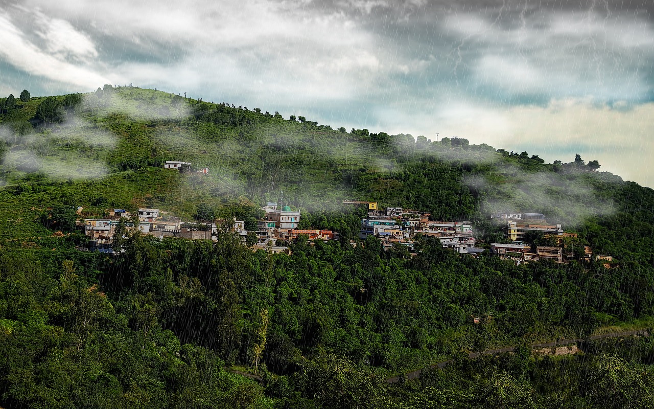 Scorcio panoramico di un paesaggio verde sotto un cielo nuvoloso, ideale per una passeggiata nella natura.