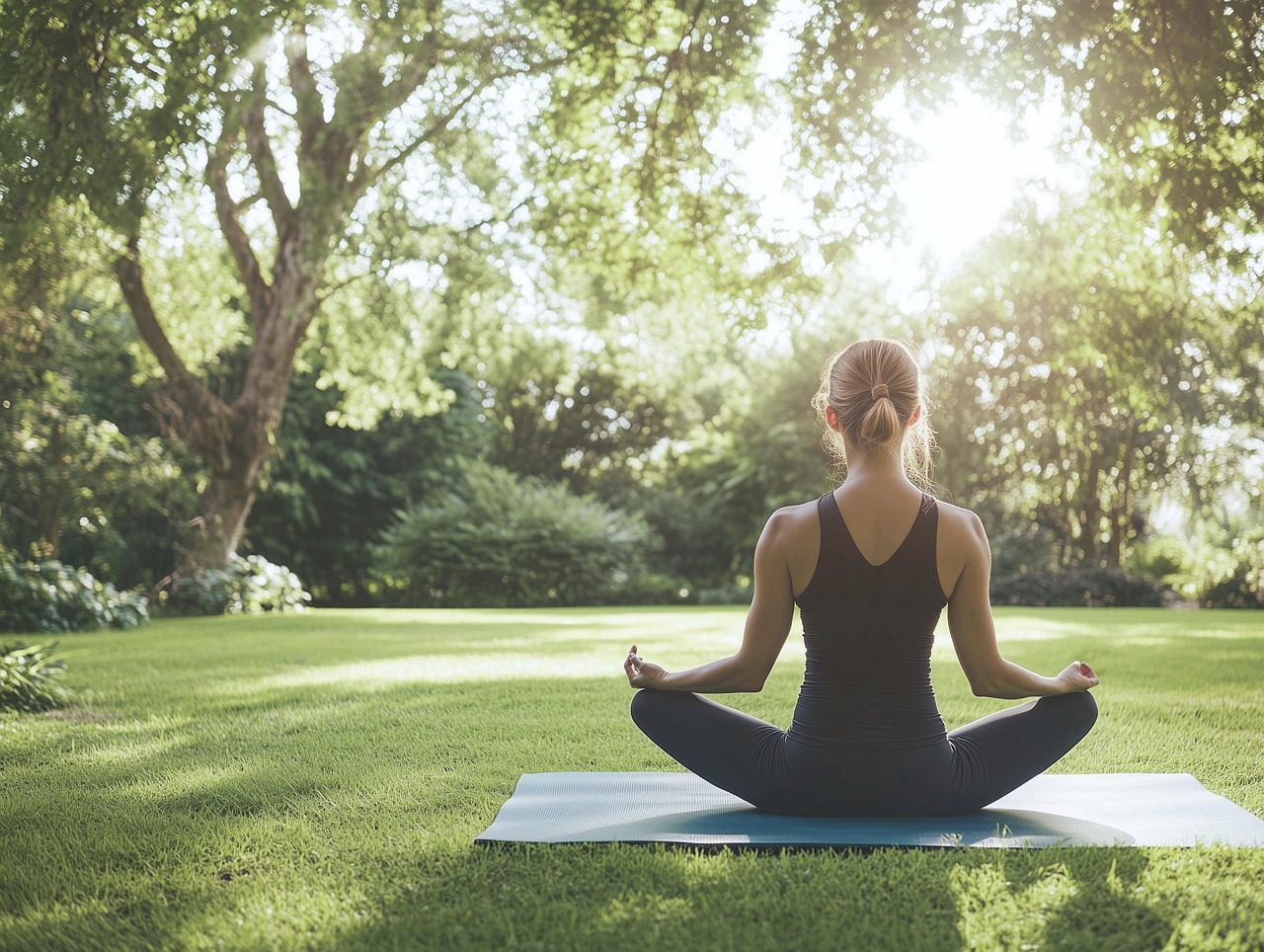 Vista serena di un luogo all'aperto ideale per yoga e meditazione, circondato da natura e tranquillità.